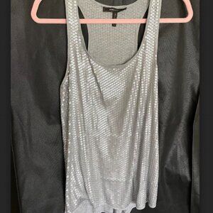 BCBG Max Azria silver sequin top size xs;  not sure of the material